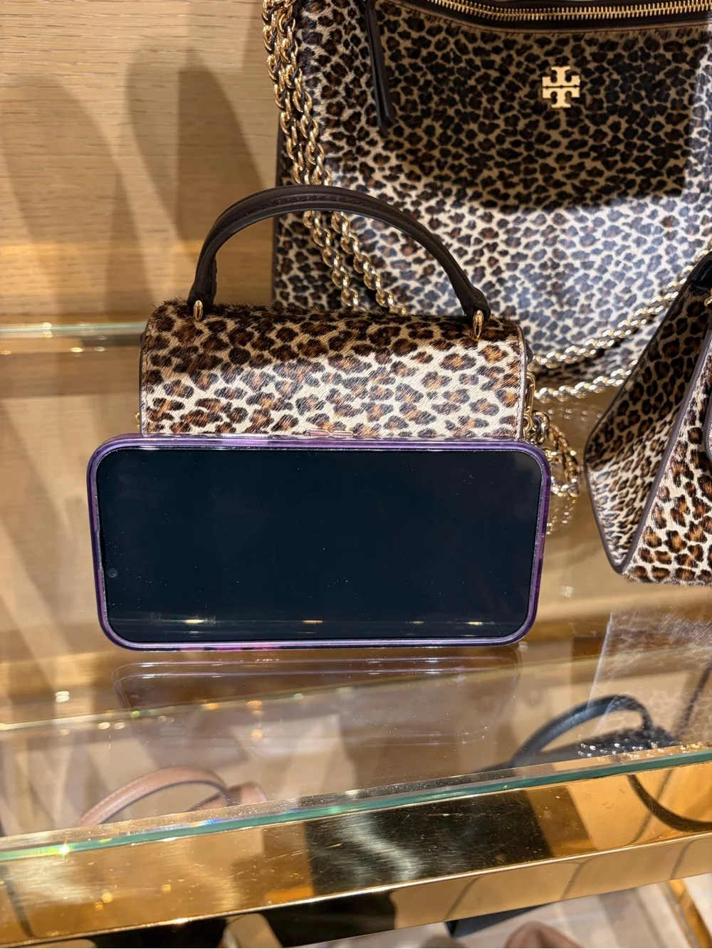Tory Burch Britten Leopard haircalf Shoulder & Top-Handle Bag mini - Brown/Black
